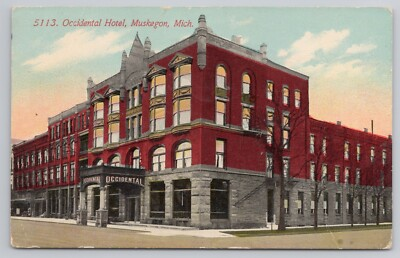 #ad #ad Occidental Hotel Muskegon Michigan Western Avenue 1913 Postcard $7.80