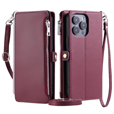 Leather Case Fr iPhone 17e 17 Pro Max 15 14 13 12 11 Flip Crossbody Wallet Cover