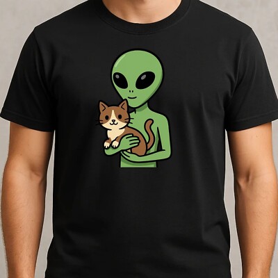 Alien with Kitten T-Shirt - Funny, Cute, Sci-Fi Cat, Unisex Funshirt