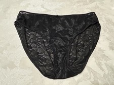 Vtg DELTA BURKE 9424 Floral Mesh Lace HI-Leg 9/2X Black Brief Panties