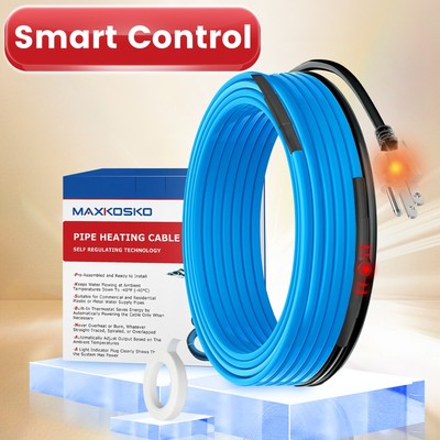 9FT Thermostat-Powered Heat Trace & Pre-assembled Tape for Water Pipes