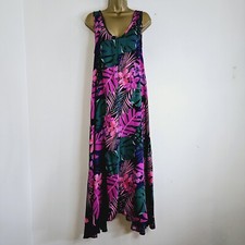 NEW EVANS Plus Size 14-24 Leaf Floral Print Floaty Maxi Dress Green Black Pink