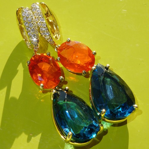 Topas Feueropal Brillant Ohrhänger 750er Gelbgold...Great Jewellery WOW Farben - Bild 3 von 10