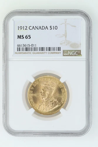 1912 Canada Gold 10 Dollars $10 NGC MS65 George CANADIAN COIN NEWS CND $12,500