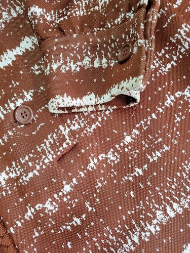 Vtg 70s Dress Brown Stripe Pattern Long Sleeve Belt Tie Buttons Dacron Kimberly - Picture 6 of 17