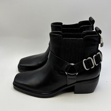 Sam Edelman Bellamie Leather Ankle Bootie Womens 6 Pull On Square Toe Black