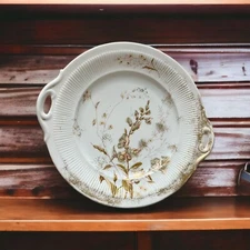 Vintage Decorative Round White/Gold Double-Handled Serving Cake Plate  Pre-Owned