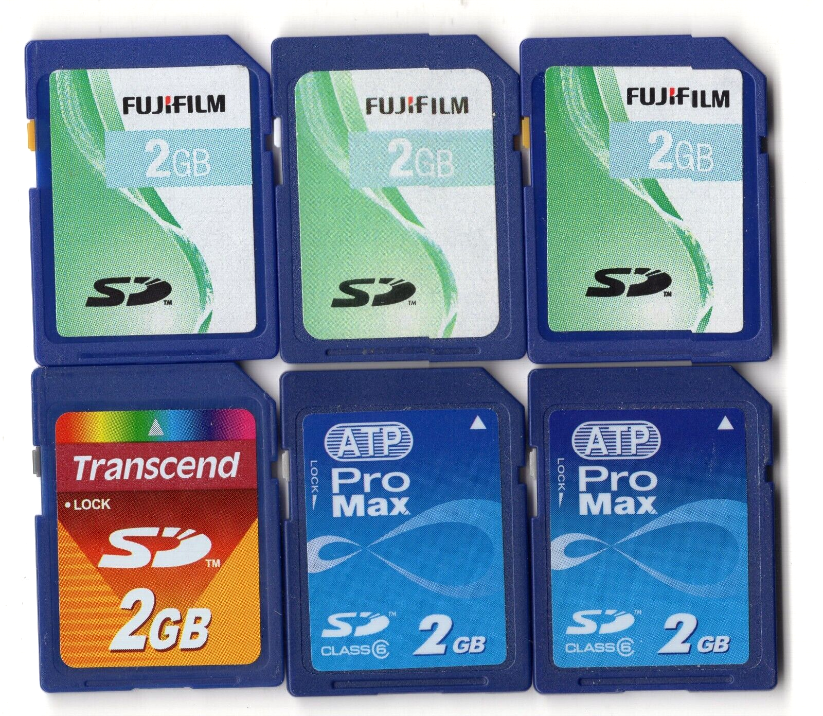 Lot Of 6x Fujifilm Transcend ATP 2GB SD Camera Memory Cards
