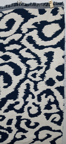 Heavy Upholstery Fabric 1 Yard X 56" Deep Blue Cream Ikat Tribal Pattern Crafts - Picture 2 of 4