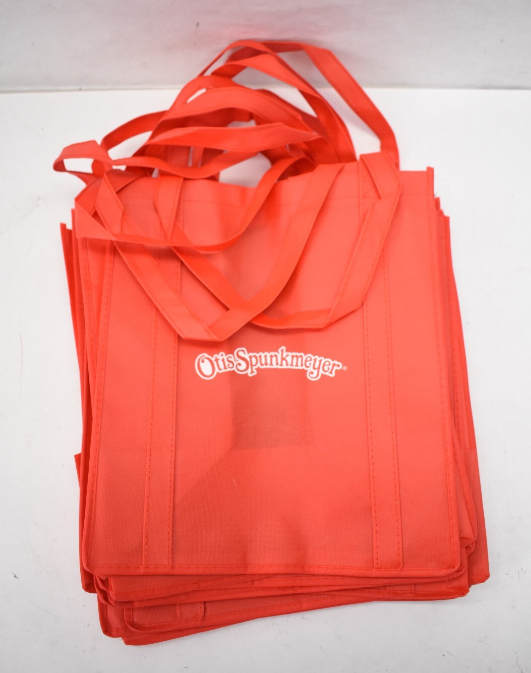 Lot of 10 Otis Spunkmeyer Grocery Tote Bags Red Reusable Heavyweight Set