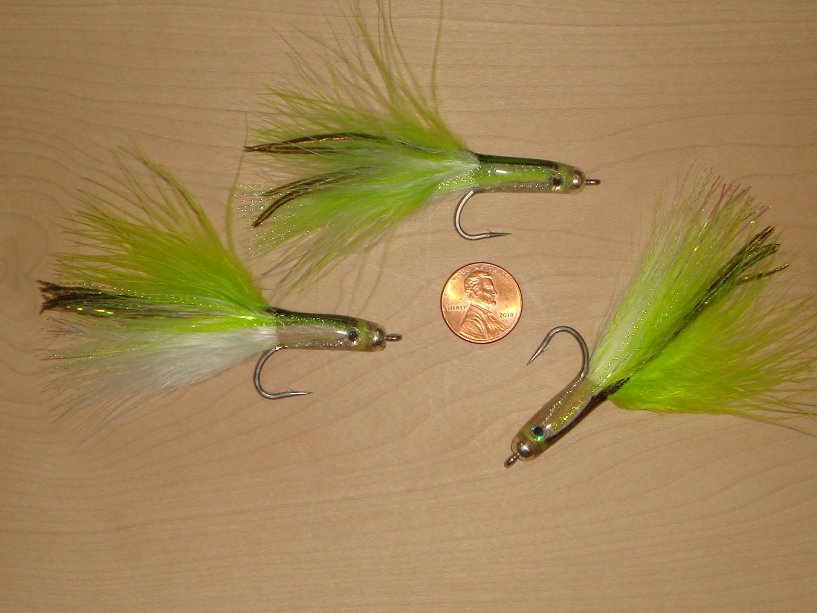 FLY FISHING FLIES - Chartreuse/White Deep SURF CANDY size 1/0 (3 ea.) w/ epoxy