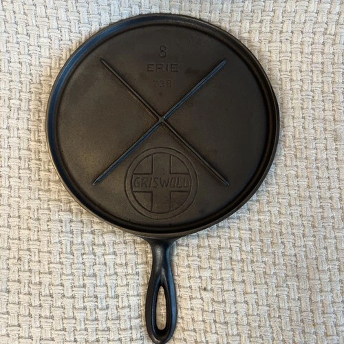 Griswold #8 Cast Iron Griddle Slant Logo X Brace 738 RESTORED