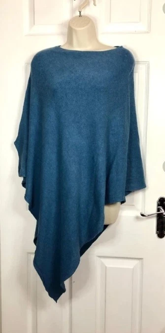 Navy Blue Wide Neck Knitted Poncho Cover Up One Size uk