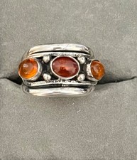 Vintage 925 Sterling Silver 3 Stone Amber Ring, Sz 6, 11.46g from Estate