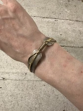 Vintage Navajo Charley Sterling Silver 925 Feather Cuff Bracelet