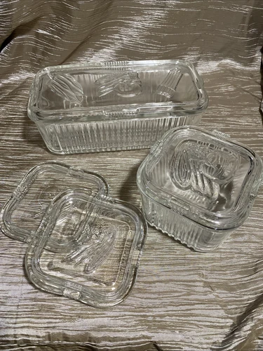 Vintage Federal Glass Refrigerator Dishes Six Total Pieces