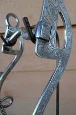 Vintage Engraved Sterling Silver Low Port BC Horse Curb Bit w/Lip Chain