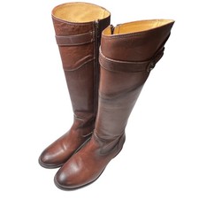 FRYE Molly Tall Leather Riding Boots Brown Side Zip Buckle Detail Size 7B