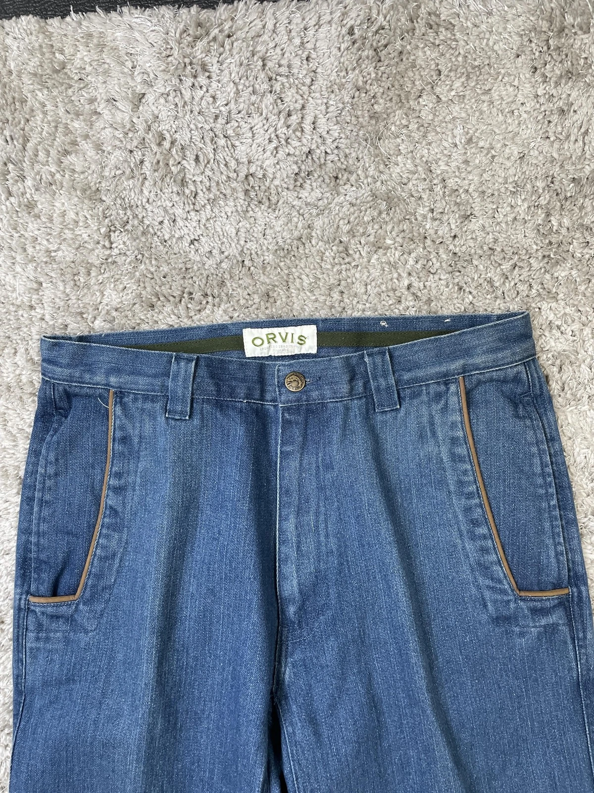 Orvis Pants Mens 32 Blue Denim Chino Zip Fly Welt Pockets Death Valley Dn - product detail image 4