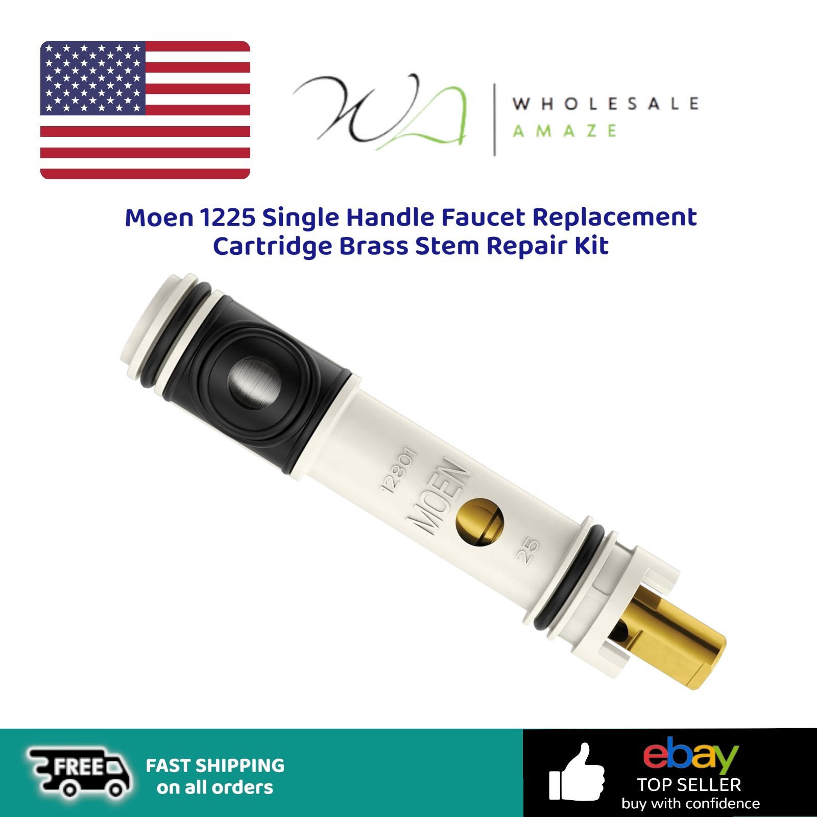Moen 1225 Single Handle Faucet Replacement Cartridge Brass Stem Repair Kit