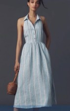 NWT Reformation Tace Linen Midi Dress Blue Stripe Size 6