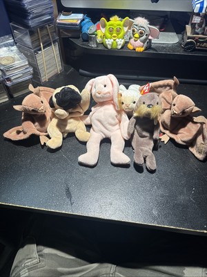 Lot of 6 BEANIE BABY ORIGINALS w/ Tags 1996 Batty x2 Fleece Jolly Pugsly Hoppity