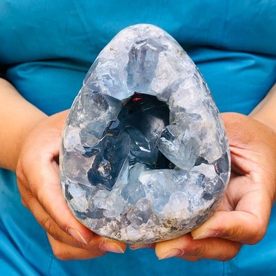 3.76LB Natural Celestite Heart Geode Cluster Sky Blue Crystal Cave reiki Healing