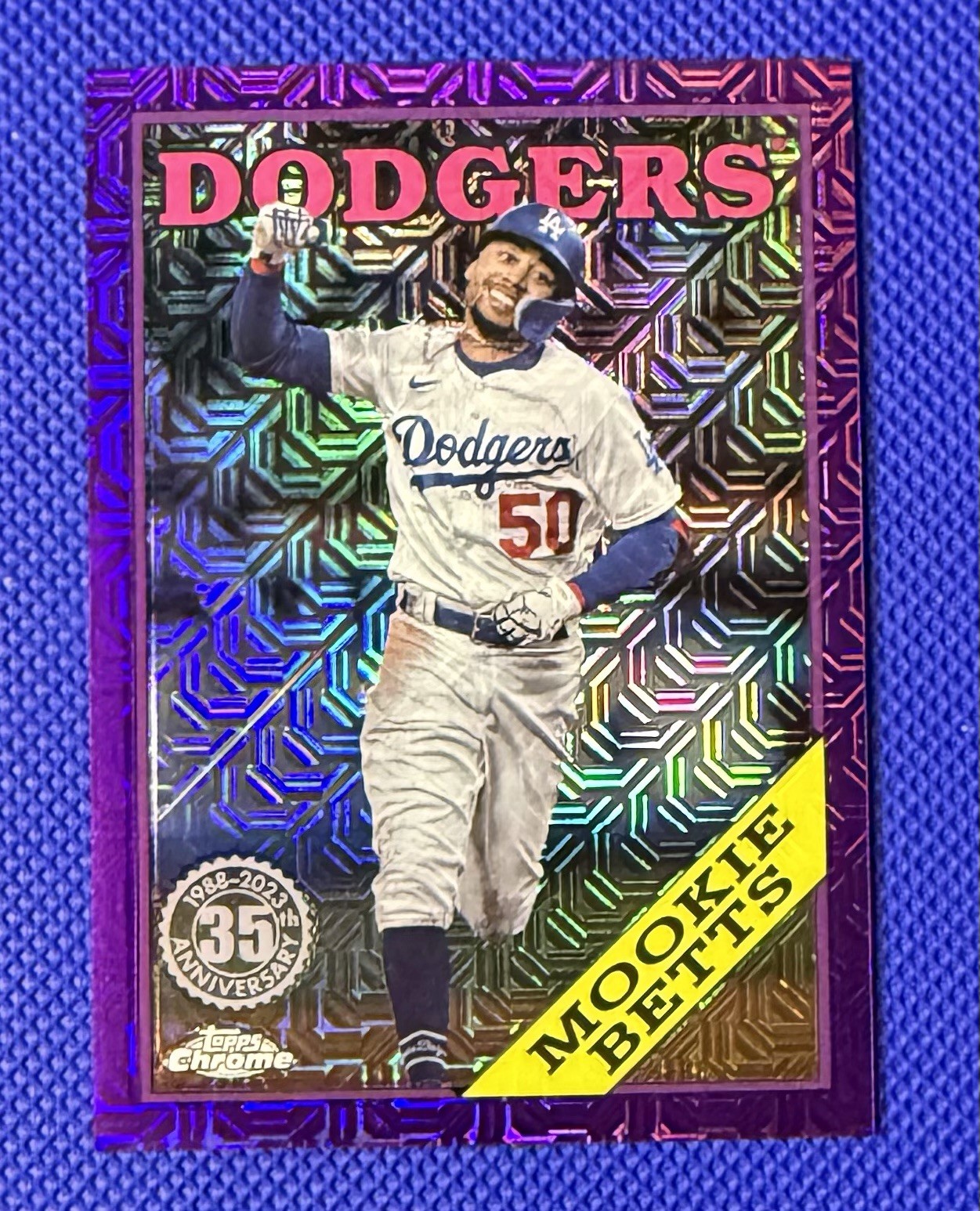 Mookie Betts 2023 Topps Series 1 Silver Pack Mojo Refractor #T88C-74, PURPLE /75