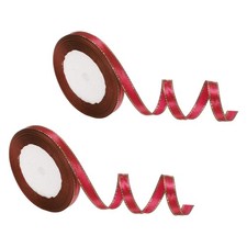 2Roll Satin Ribbon  2/5" x 24 Yards, Wine red Golden Edge Fabric Ribbons