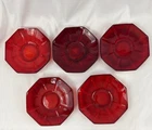 Set of 5 Vintage Imperial Glass Molly Ruby Red 5" Octagonal Depression Plates
