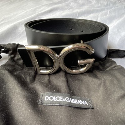 Dolce & Gabbana DG Logo Black Leather Buckle Belt Size 90 | eBay