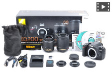 NM SC:6842 Nikon D3200 Black w/ Box 18-55mm 55-200mm VR Lens Kit Japan 0627