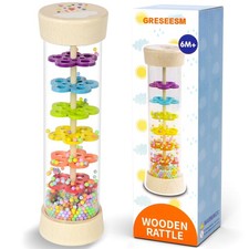 Rain Stick Montessori Baby Toy 6-12 Months, Wooden Rattle Sensory Rainmaker