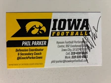 PHIL PARKER autograph IOWA HAWKEYES football Signed Business Card AUTO