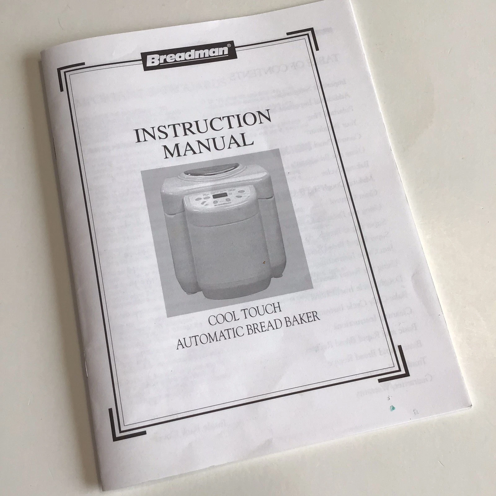 Breadman Instruction Manual for TR555LC Cool Touch Automatic Bread Maker 2002