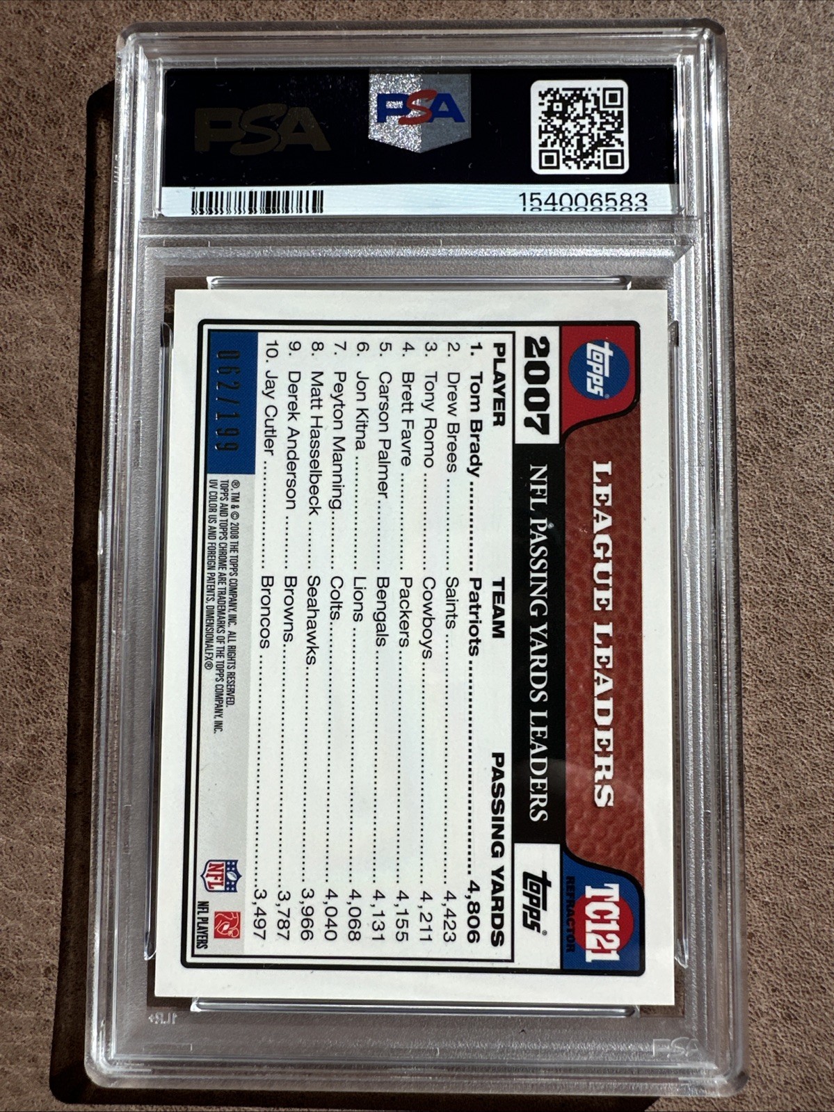 2008 Topps Chrome Tom Brady Gold Refractor /199 PSA 9 view 2