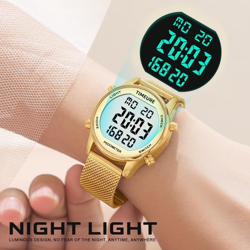 Women's Step Counter Watch with Stainless Steel Bracelet, Stylish ...