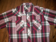 LEE Vintage Plaid Red Western Pearl Snap Short Sleeve Shirt Mens Large 80's 90's