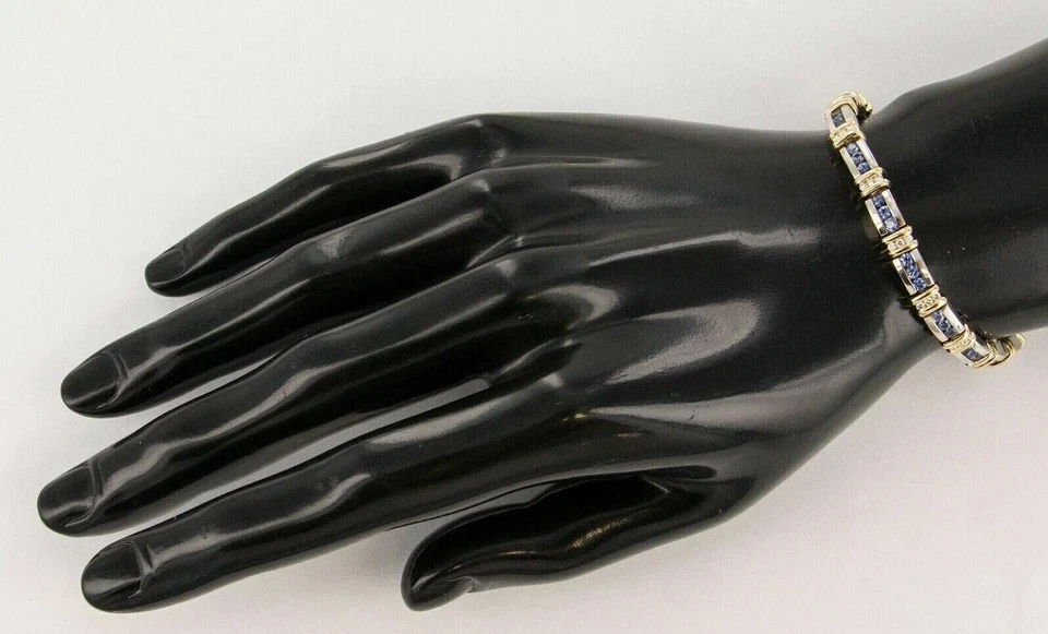 Brazalete Tenis Exclusivo Tanzanita Corte Redondo 9Ct Chapado en Oro Blanco y Amarillo 14K Foto 4 de 4