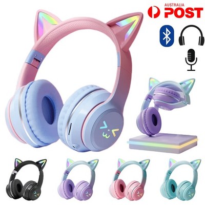 Wireless Bluetooth Headphone RGB Cat Ear Headset LED Stereo Earphone Microphone