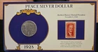 1928 Peace Silver Dollar Framed with History and U.S. Postage Stamp