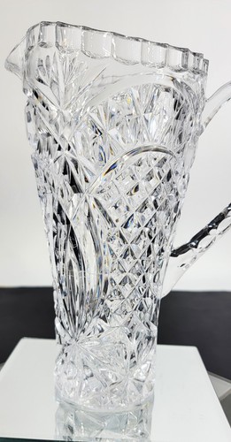 Lead Crystal Pitcher Vintage Thumb Print Edge Excellent Barware/Water 9" x 7" - Picture 4 of 10