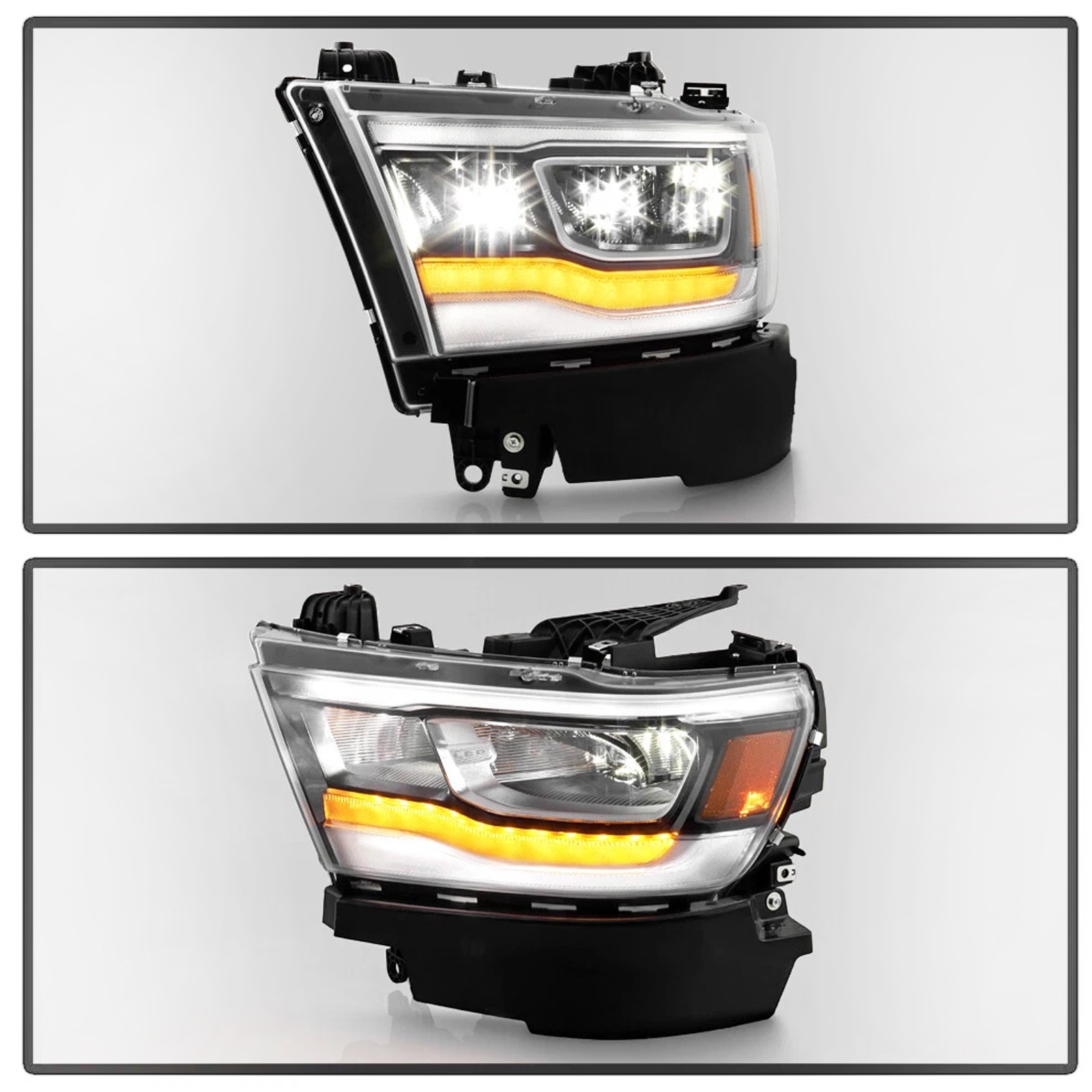 Full LED Headlight Assembly w/DRL Reflector Chrome Bezel For 2019-2023 RAM 1500