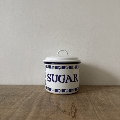 Vintage rustikaler Stil weiß blau Blumen Emaille poliert Zuckerdose Aufbewahrung Küche