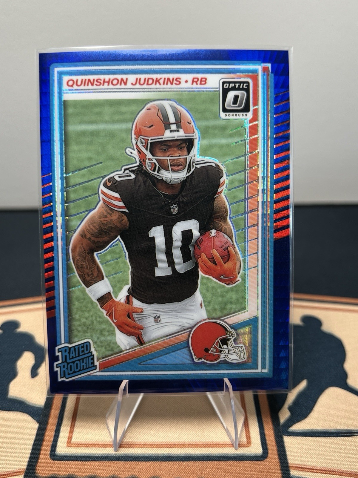 2025 Donruss Optic Quinshon Judkins Rated RC Blue Hyper Prizm #252 Browns