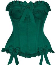 Daisy Corset Top Drawer Dark Green Satin Steel Bone Burlesque Bustier Goth XS-6X