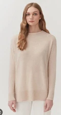 Cuyana Beige Camel 100% Single Origin Cashmere Tunic Funnel Neck Sweater XS $278