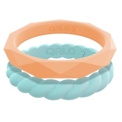 Qalo Stackable Rings QALO QS9-SCL05 Silicone Women's Stackable Collection Ring Orange/Teal ...