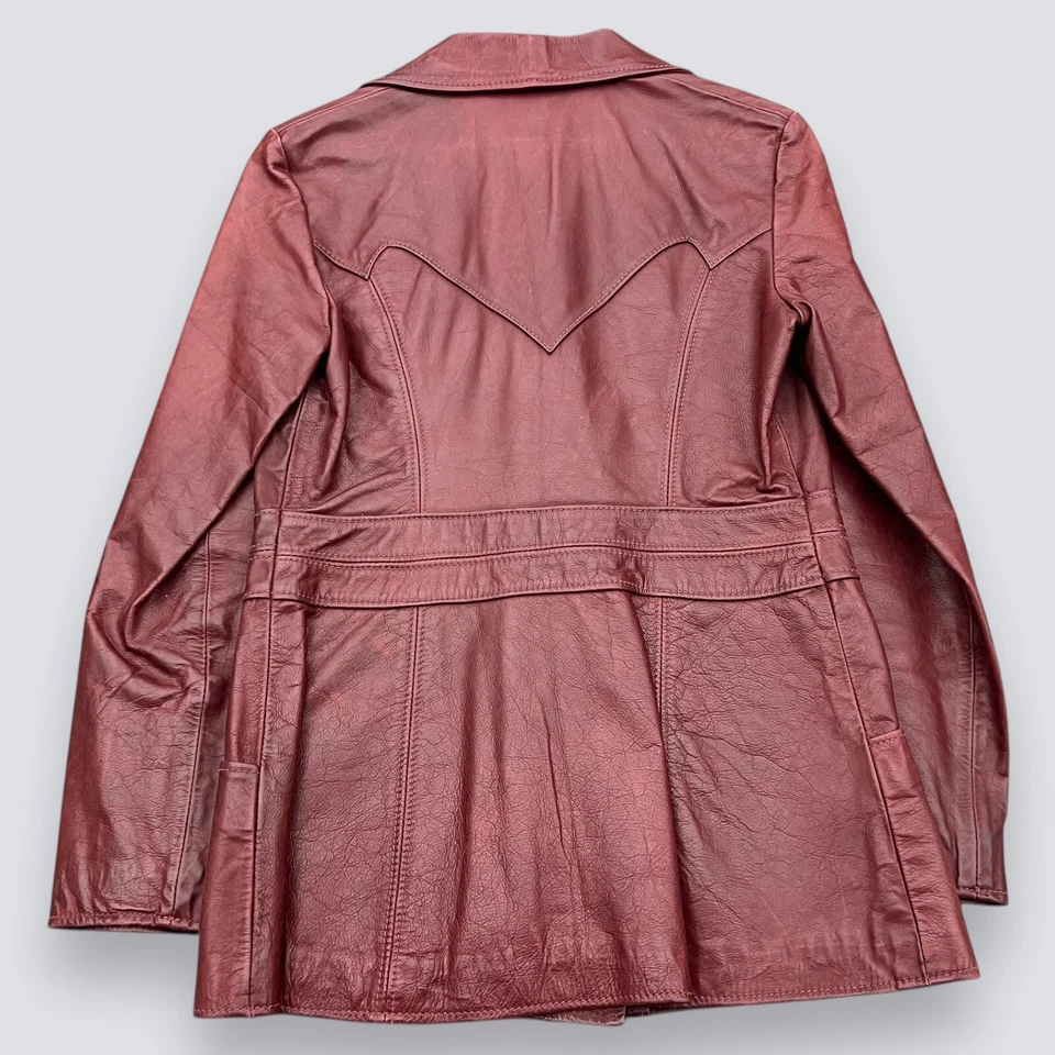VINTAGE 1970s EAST WEST MUSICAL INSTRUMENTS LEATHER JACKET Blazer Coat 70s XS - Image 2 of 4