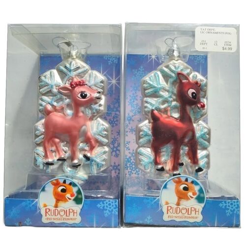 Vintage 2004 Rudolph & Clarice Handcrafted Glass Christmas Tree Ornament w/ Box - Picture 1 of 19